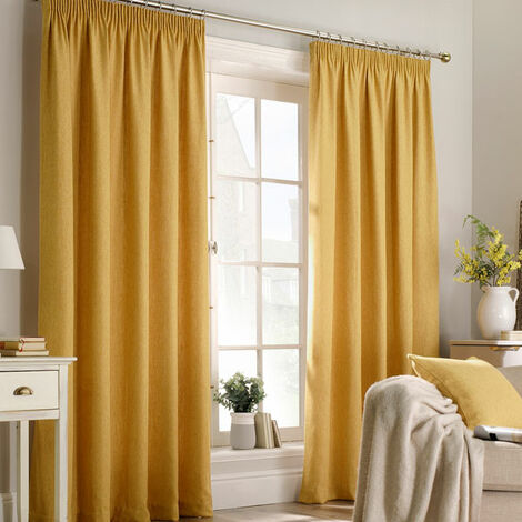 Furn Harrison Herringbone Weave Pencil Pleat Lined Curtains, Ochre, 66 ...