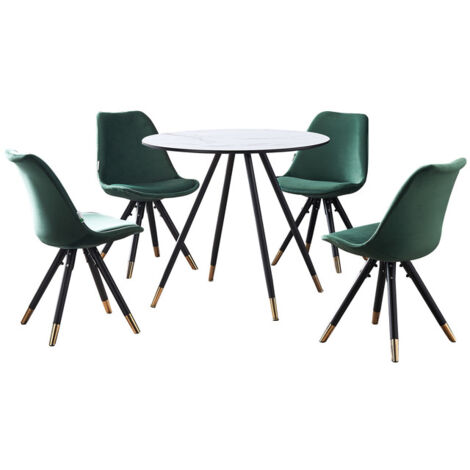 Dorchester LUX Sofia-Esszimmerset – ein weißer Esstisch aus Holz und ein Set mit 4 grünen Vevet-Esszimmerstühlen – Esszimmerküche (1/5)