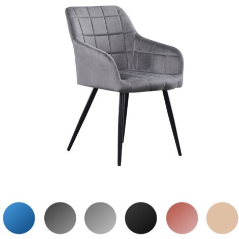 Einzelner Camden LUX Esszimmerstuhl aus Samt mit Armlehnen – gepolsterter Stuhl mit Metallbeinen für Esszimmer, Küche – Dunkelgrau