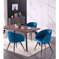 Cosmo LUX Vittorio Esszimmerset – ein Esstisch aus Walnussholz und ein Set mit 4 Esszimmerstühlen aus blauem Samt – Esszimmer Küche