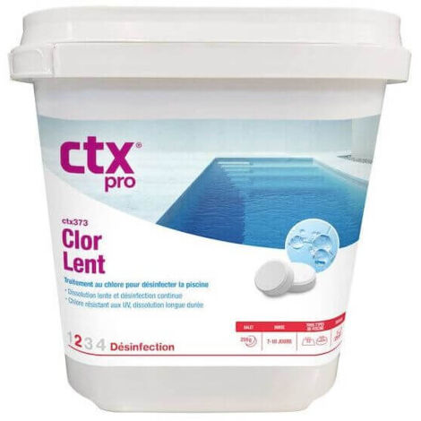 Chlore lent galet 250 g – Désinfectant chloré de piscine – Action prolongée – Haute concentration de chlore actif 90% – 5 kg – CTX