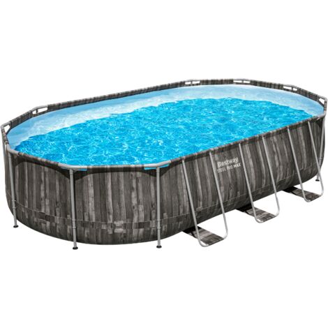 Bestway Piscine hors sol tubulaire ovale Bestway Power Steel 610 x 366 x 122 cm décor bois