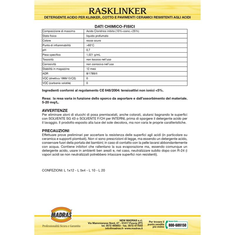 RASKLINKER DETERGENTE ACIDO tamponato madras lt.1 EUR 5,00