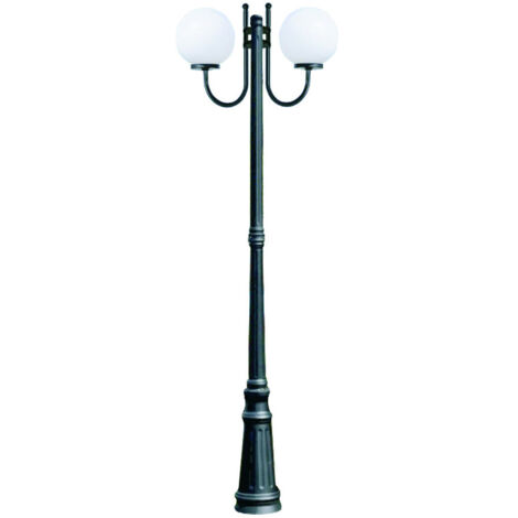 Lampione 2 luci su palo modello sfera - 2x100w ip44 cm.230h. colore nero