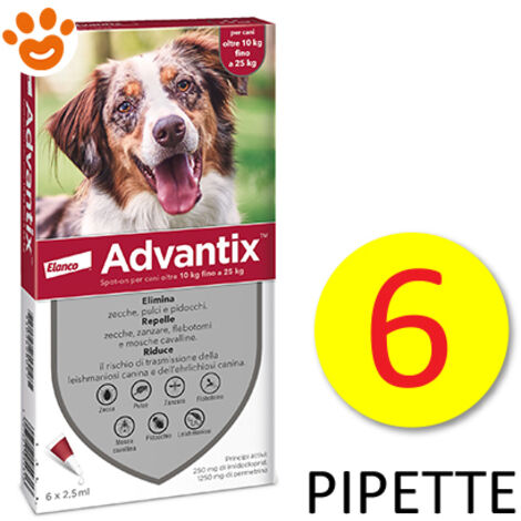 Elanco Dog Advantix Spot-On per Cani da 10-25 kg  - Elanco Dog Advantix Spot-On per Cani da 10-25 kg - Confezione Da 6 Pipette