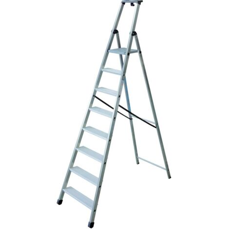 Scala In Alluminio Euroscala Piu' Su En131 - 8 gradini cm.59x15x262h (182h pedana) kg.8,8