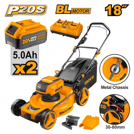 RASAERBA A BATTERIA 40V + 2 BATTERIE + CARICABATTERIE - INGCO LMLI20182 TAGLIAERBA