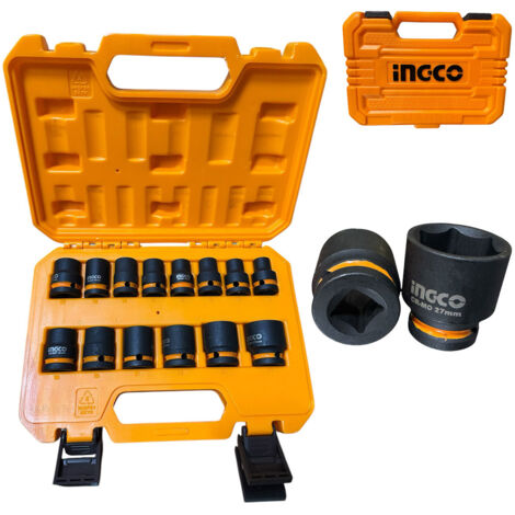 Ingco HKISSD12141 Set 14 Bussole a Impatto 1/2" 10-27mm in Valigetta per avvitatore a impulsi