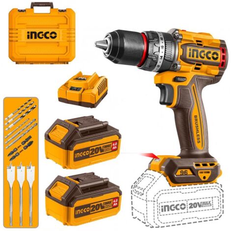 Ingco CIDLI20968E Trapano a percussione a batteria 20 V brushless 96 Nm 2 batterie 4ah valigetta