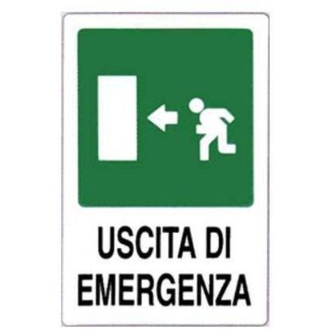 CARTELLO SEGNALETICA USCITA DI EMERGENZA SINISTRA 20x30cm PLASTICA PVC 5PZ