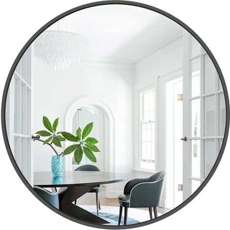 Miroir Mural Design Moderne Décoration, Grand Miroir Rond Salle de Bain, 60 x 60cm - Noir