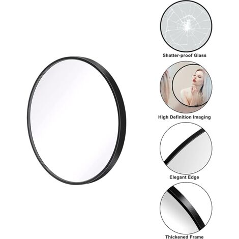 Miroir Mural Design Moderne Décoration, Grand Miroir Rond Salle de Bain, 60 x 60cm - Noir