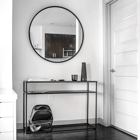 Miroir Mural Design Moderne Décoration, Grand Miroir Rond Salle de Bain, 60 x 60cm - Noir