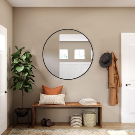Miroir Mural Design Moderne Décoration, Grand Miroir Rond Salle de Bain, 60 x 60cm - Noir