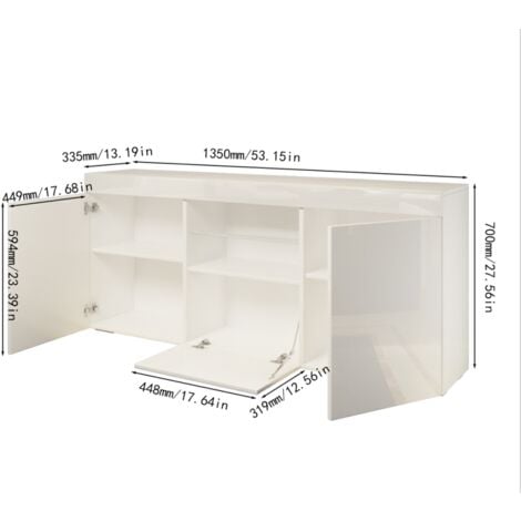 Meuble TV Brillant Élégant avec LED - Meuble Télé 6 Compartiments de rangement - Buffet Robuste - 135 x 33.5 x 70 cm - Blanc