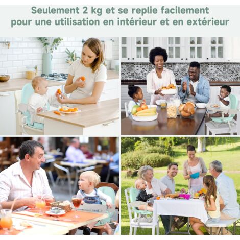 Réhausseur Chaise Enfant Pliable,Chaise Haute Bébé Portable,Bébé Chaise repas en Hauteur Réglable,Plateau Amovible,6 mois à 3 ans,Vert