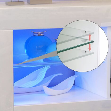 Meuble TV Moderne Blanc avec LED Lumineuse - Etagère en verre 2 Tiroirs - Buffet Bas Rangement Salon Chambre 130x35x50cm