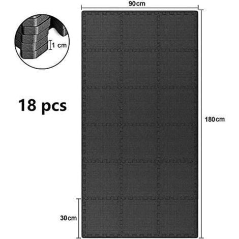 18pcs Tapis de Jeu Puzzle pour bébé,Tapis de Protection Sol en Mousse Sans BPA,Pour Fitness,Yoga,HIIT,Musculation,30x30x1cm,Noir