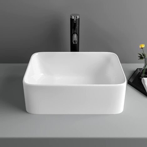 Lavabo Rectangulaire Moderne en Céramique, Évier de Salle de Bain, Bac à Laver Blanc, 400 x 300 x 135mm