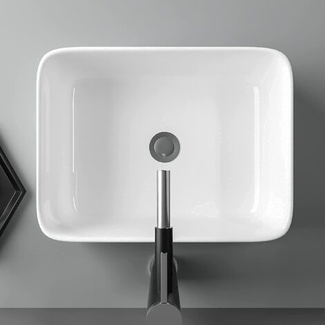 Lavabo Rectangulaire Moderne en Céramique, Évier de Salle de Bain, Bac à Laver Blanc, 400 x 300 x 135mm