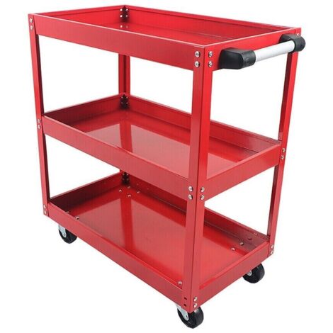 Chariot servante d’Atelier 3 étages, Chariot à Outil Acier, Espace de rangement Jusqu’à 60 kg, Rouge