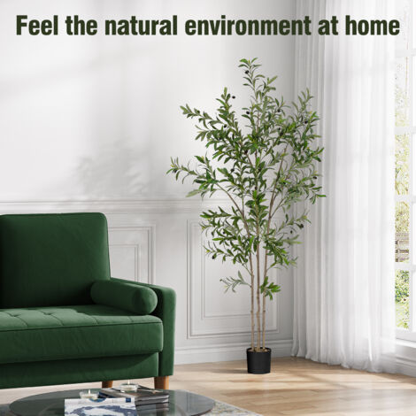 Arbre Olivier Artificiel - H 150 CM,Plante artificielle,Feuilles Denses Réalistes,Fausse Plante Interieur Exterieur en Pot Plastique Salon Balcon Verte Déco