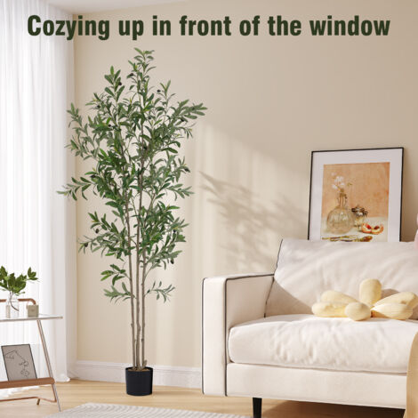 Arbre Olivier Artificiel - H 150 CM,Plante artificielle,Feuilles Denses Réalistes,Fausse Plante Interieur Exterieur en Pot Plastique Salon Balcon Verte Déco