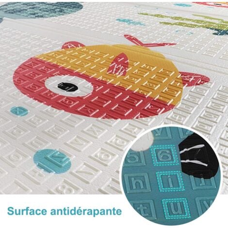 Tapis de Jeu Bébé Réversible 200x180cm, Tapis d'éveil Enfant Pliable  Imperméable Double Face, Matériau XPE, Poissons+Carte