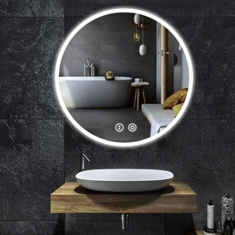 Miroir lumineux LED armoire murale design de salle de bain 2 en 1 dim. 70L  x 15l x 65H cm MDF aspect bois
