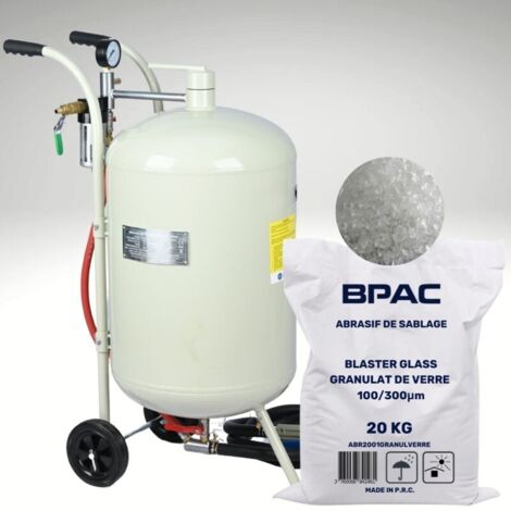 Bpac – Sableuse pneumatique mobile 75 L – Pression 4-7 bars – Débit 165 L/min – Pour sablage professionnel – Inclus : 4 buses céramiques