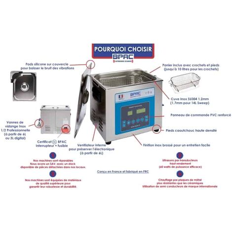 BPAC Nettoyeur Ultrasons 15 Litres Analogique pour professionnel