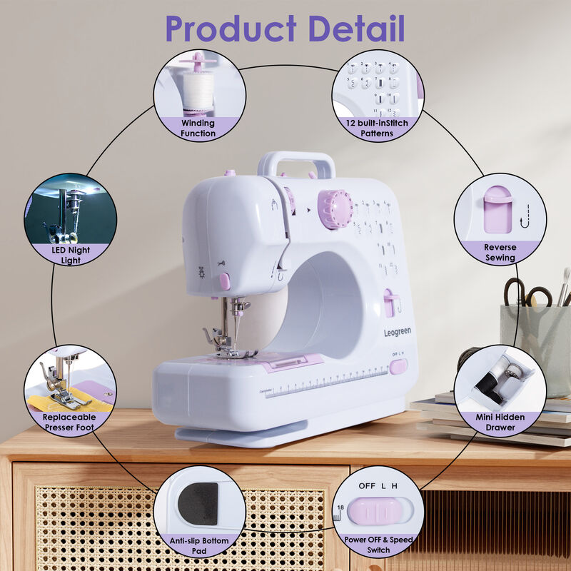Máquina de coser pequeña para principiantes, máquina de coser eléctrica  para el hogar, con iluminación y pedal de pie, fácil de operar, hacer  regalos