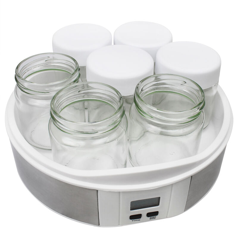 Yogurtera, Maquina para Hacer Yogur Casero, 7 tarros, con el contador de tiempo, 23 x 23 x 12 cm, Blanco, Capacidad por frasco: 0,21 L
