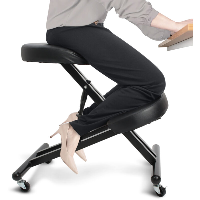 Silla de Rodillas Ergonómica Ajustable en Altura 49-60 cm, Silla de Oficina Arrodillada para Corrección de Postura, Taburete Ergonómico para Hogar y Oficina, Material: Cuero de Imitación