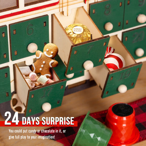 Calendario de Adviento de cuenta regresiva de Navidad de 24 días, con luces LED, Reutilizable decoración de Navidad, 43 x 8,5 x 28 cm