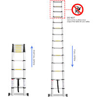3,8m Escalera Telescópicaescalera Plegable, Escaleras de Aluminio con Barra Estabilizadora, 13 Peldaños Escaleras Escamoteables Carga Máxima 150 kg