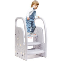 Leogreen Taburete Niños de 3 Niveles, Taburete Infantil Altura Ajustable, Taburete de Plástico, Plataforma Antideslizante, para Lavabo, WC, Cocina, Cama (Gris)