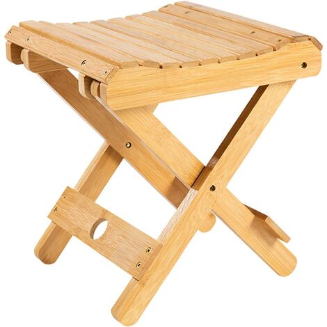 Home Bamboo Folding Stool - Fully Assembled Shower Seat - Bathroom Shaving Shower Footrest Spa Bath Chair