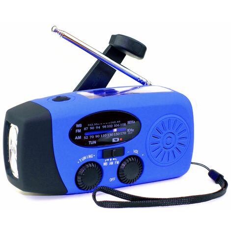 Portable Solar Radio, Hand Crank Self Powered AM/FM/NOAA Radio, Weather Radio Emergency Device with 3-LED Flashlight and Phone Charger for Hiking Camping (Blue)