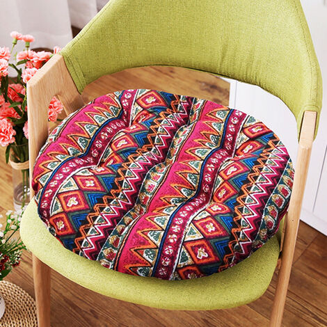 Round soft seat cushion, quilted design cotton and linen seat cushion, non-slip cushion, comfortable floor cushion, rich indoor and outdoor 50*50cm (multi-color ethnic style)