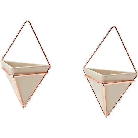 Medium Hanging Planter and Geometric Wall Decor Concrete Container - Great for Succulents, Air Plants, Mini Cacti, Artificial Plants, and More, Set of 2, Small, Concrete/Copper