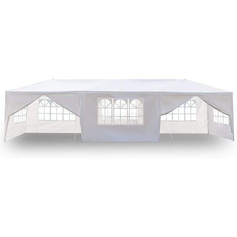 Gazebo with 8 Sides 3m x 9m, Marquee Garden Canopy with Coated Steel Frame, Outdoor Waterproof Gazebo Camping Party Tent, Awning Shade Shelter for Wedding Festival Beach, Easy Assembly, White