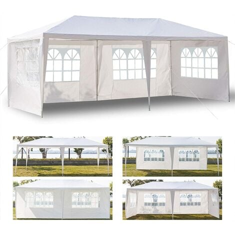 Gazebo with 4 Sides 3m x 6m, Marquee Garden Canopy with Coated Steel Frame, Outdoor Waterproof Gazebo Camping Party Tent, Awning Shade Shelter for Wedding Festival Beach, Easy Assembly, White