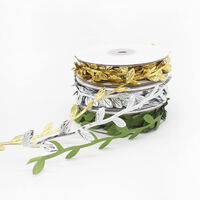 Faux Vines Fake Leaf Plant Ribbons DIY Crafts and Party Wedding Home Garden Decor 3 Rolls (Gold/Silver/Green)