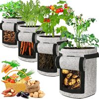 Potato Grow Bags Plant Grow Bags,7 Gal Tomato Grow Bags Breathable Fabric Vegetable Garden Growing Bag with Handles and Access Flap for Strawberry,Carrot, Fruits and Flower Garden Pots（Grey,4 Pack）