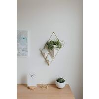Hanging Planter Vase and Geometric Wall Decorative Concrete Containers - Great for Succulents, Air Plants, Mini Cacti, Artificial Plants and More, Set of 3, Small, Concrete/Bronze+White, Small+Medium+Large