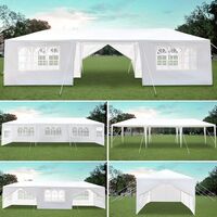 Gazebo with 8 Sides 3m x 9m, Marquee Garden Canopy with Coated Steel Frame, Outdoor Waterproof Gazebo Camping Party Tent, Awning Shade Shelter for Wedding Festival Beach, Easy Assembly, White