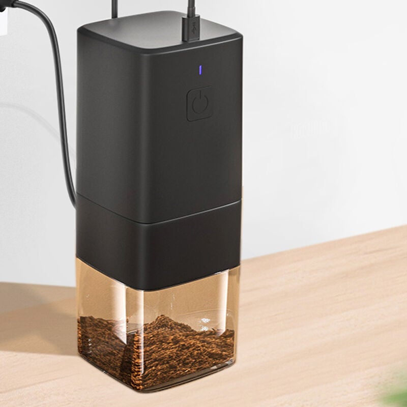 Molinillo de café eléctrico portátil, molinillo de café cuadrado pequeño con múltiples configuraciones de molido, molinillo de café 1300mAh USB recargable molinillo de café con cepillo para granos de café, especias, nueces