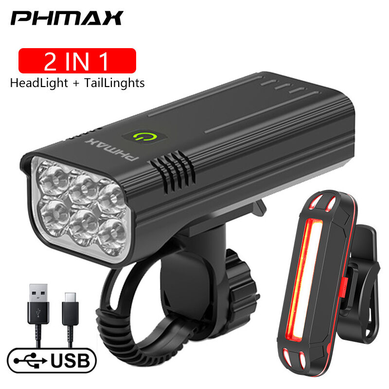 Luz Bicicleta LED Recargable USB, 6*LED 1500 Lumens Potente Luces Bicicleta Delantera y Trasera, IPX5 Impermeable Luces Apto para Todas Las Bicicletas,Luz delantera + luz trasera, 1set