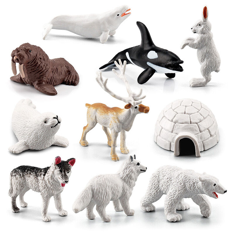 Paquete de 10 figuras de animales polares con iglú para niños - Figuras de animales árticos realistas - Juguete de decoración de pasteles - Regalo para cumpleaños, Baby Shower, Navidad